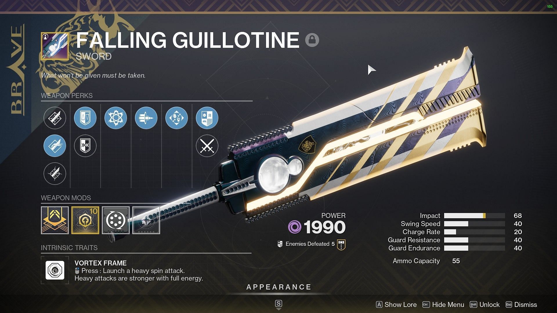 Falling Gullotine Sword in Destiny 2 (Image via Bungie)