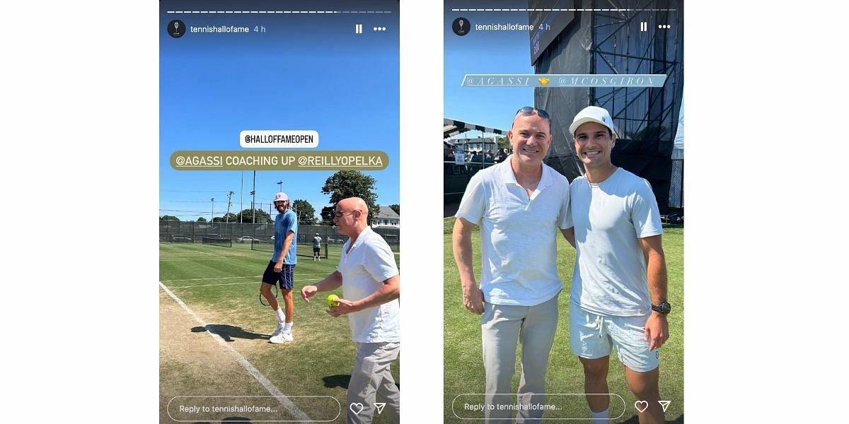 Andre Agassi with Reilly Opelka and Marcos Giron (Source: @tennishalloffame on Instagram)