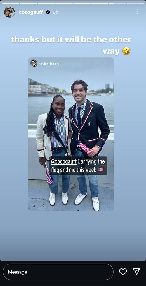 Coco Gauff's Instagram Story. (Image via Instagram @cocogauff)