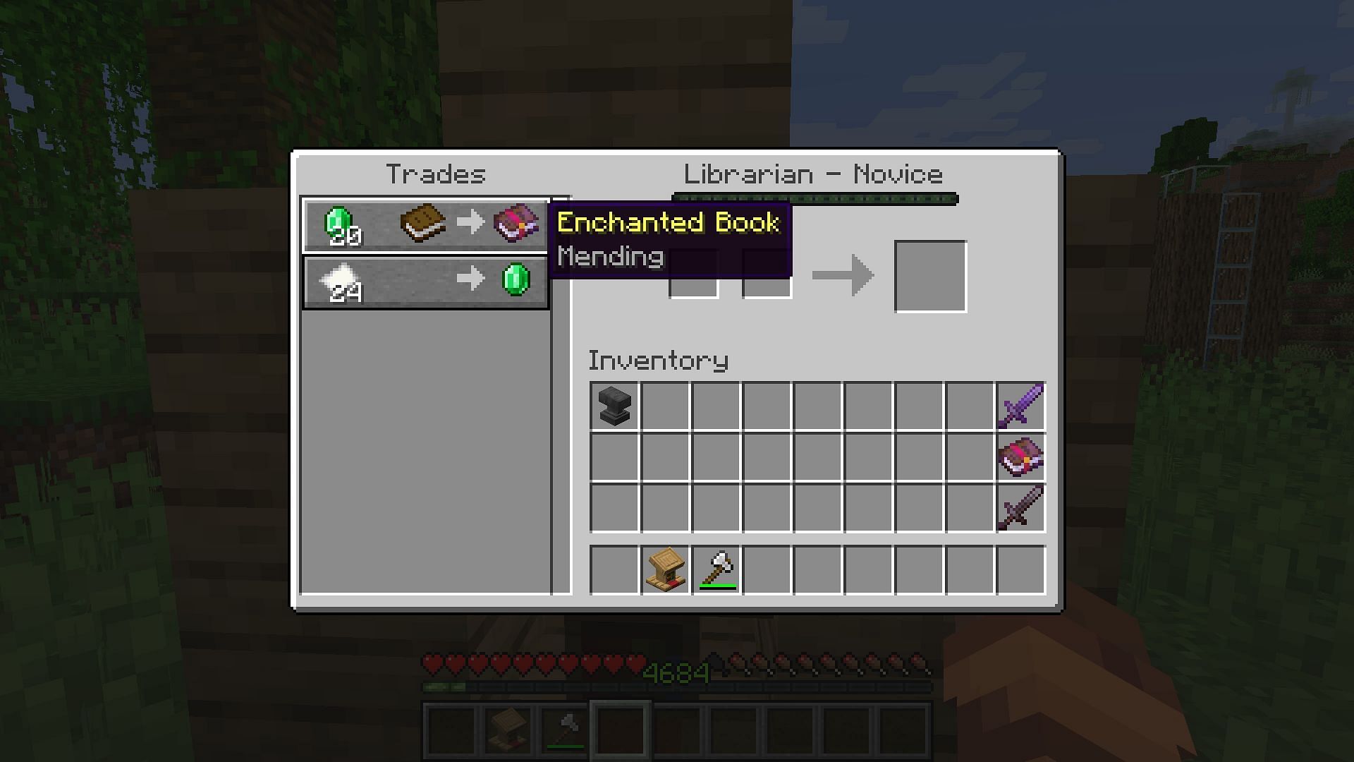 A villager with a mending trade (Image via Mojang)