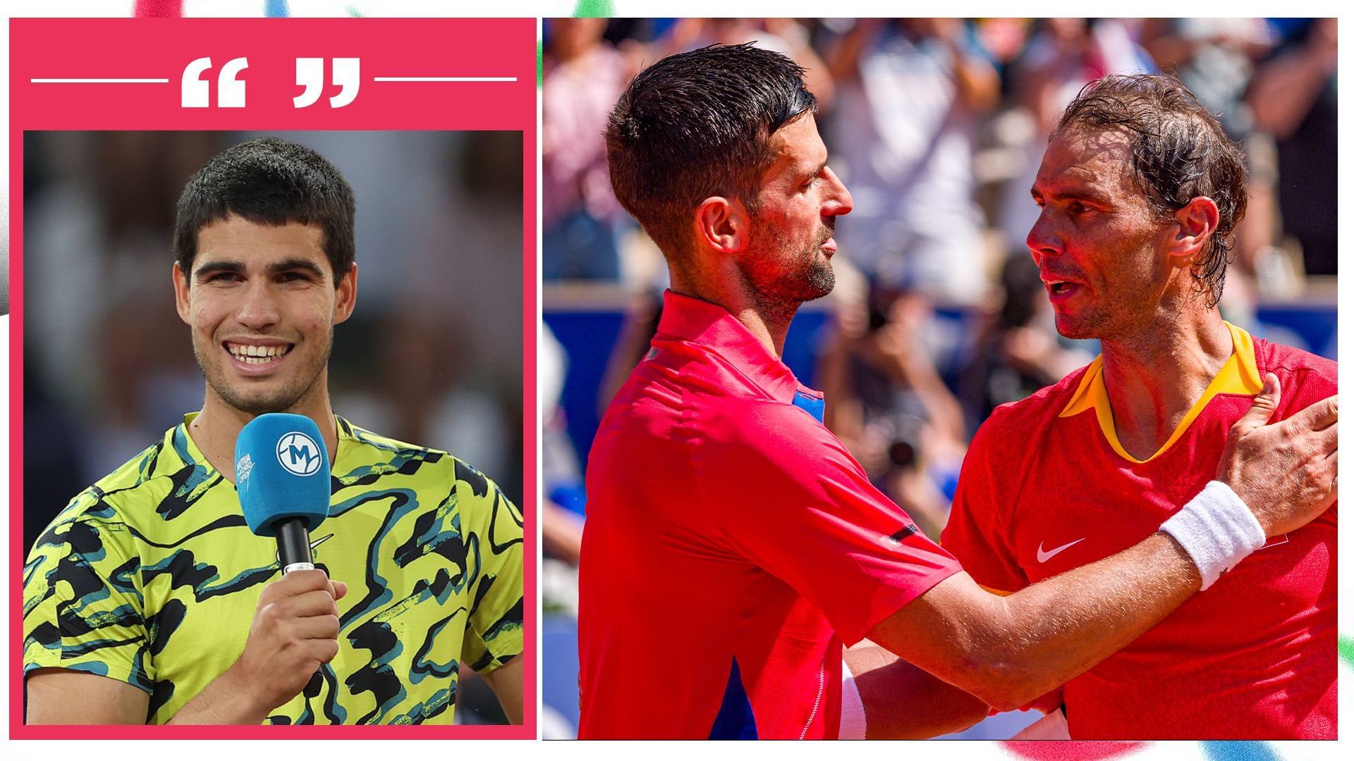 Carlos Alcaraz (L); Novak Djokovic with Rafael Nadal. (Images: Getty)