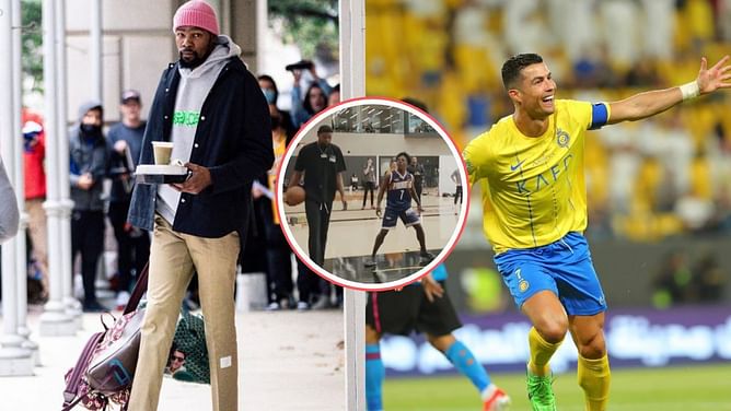 Watch: Kevin Durant hilariously refuses to do Cristiano Ronaldo celebration while playing HORSE with IShowSpeed