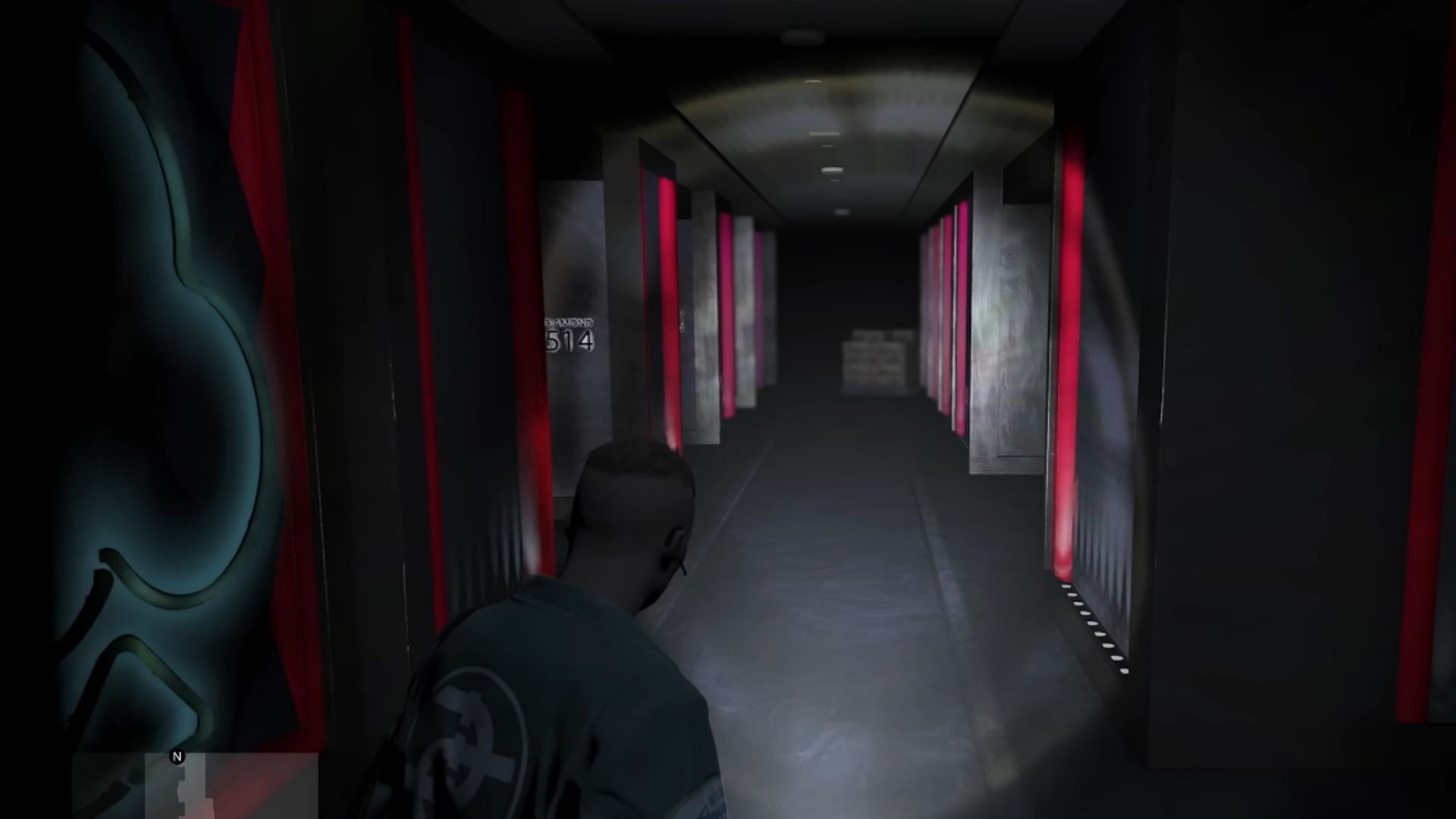 Use the torch to navigate the dark corridors (Image via YouTube/GTA Series Videos)