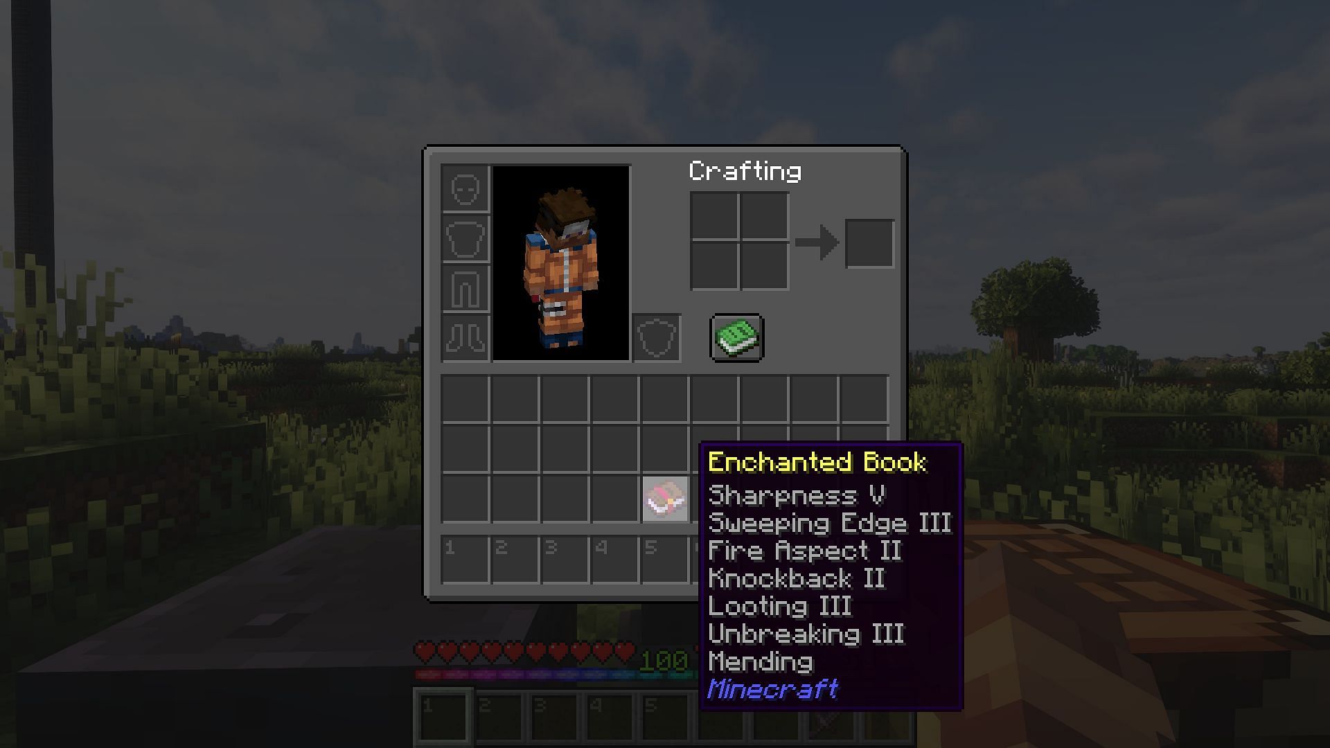 All of the enchantments needed for a god sword on one enchanted book (Image via Mojang)