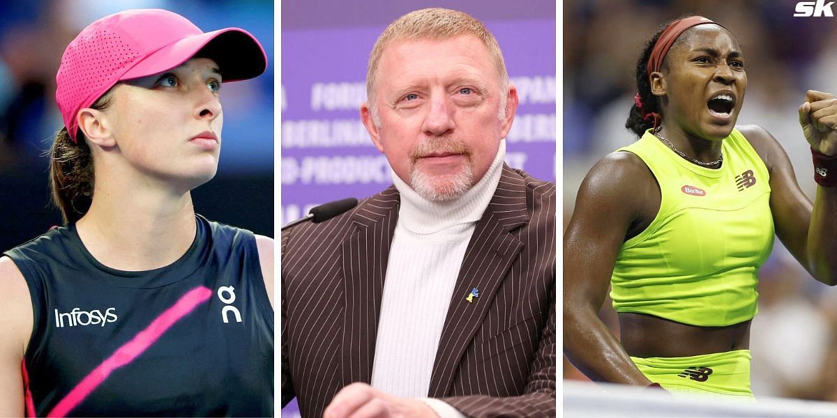 Iga Swiatek (L), Boris Becker (C) and Coco Gauff (R); ( Source - Getty)