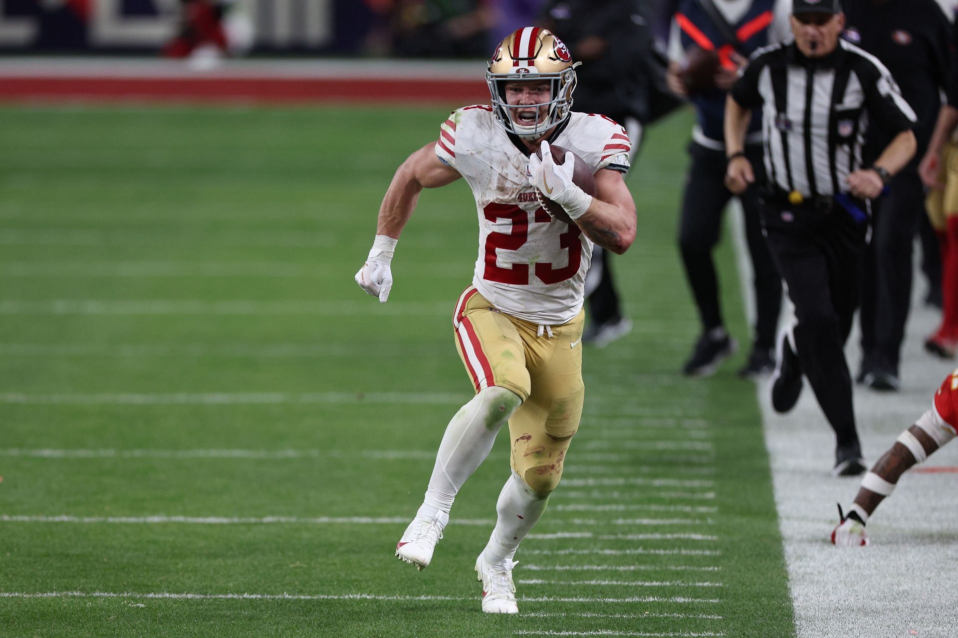 Christian McCaffrey at Super Bowl LVIII: San Francisco 49ers vs. Kansas City Chiefs