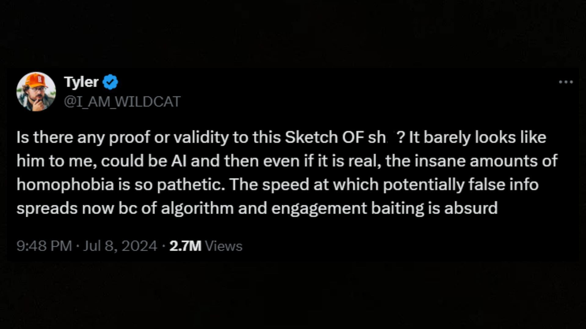 Wildcat questions the legitimacy of the viral images circulating online allegedly depicting Sketch (Image via @I_AM_WILDCAT/X)