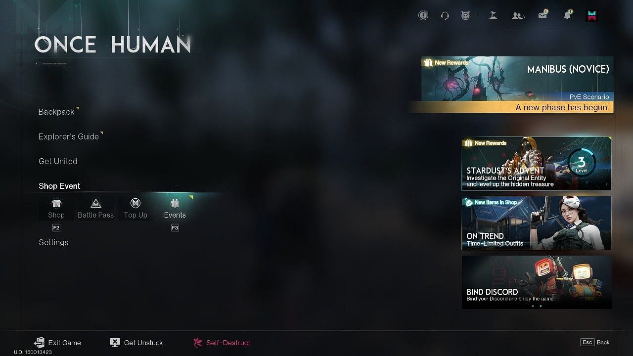 The Shop Events menu can be accessed from the Esc screen (Image via NetEase)