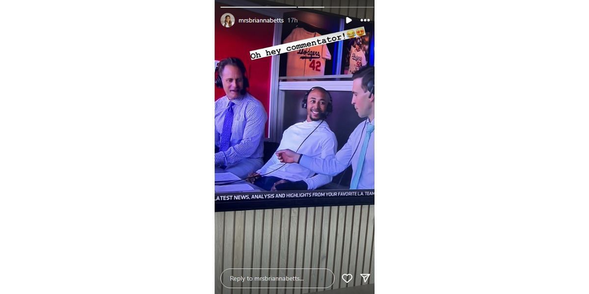 Betts in Dodgers&#039; commentary booth (Image Credit: @mrsbriannabetts / Instagram)