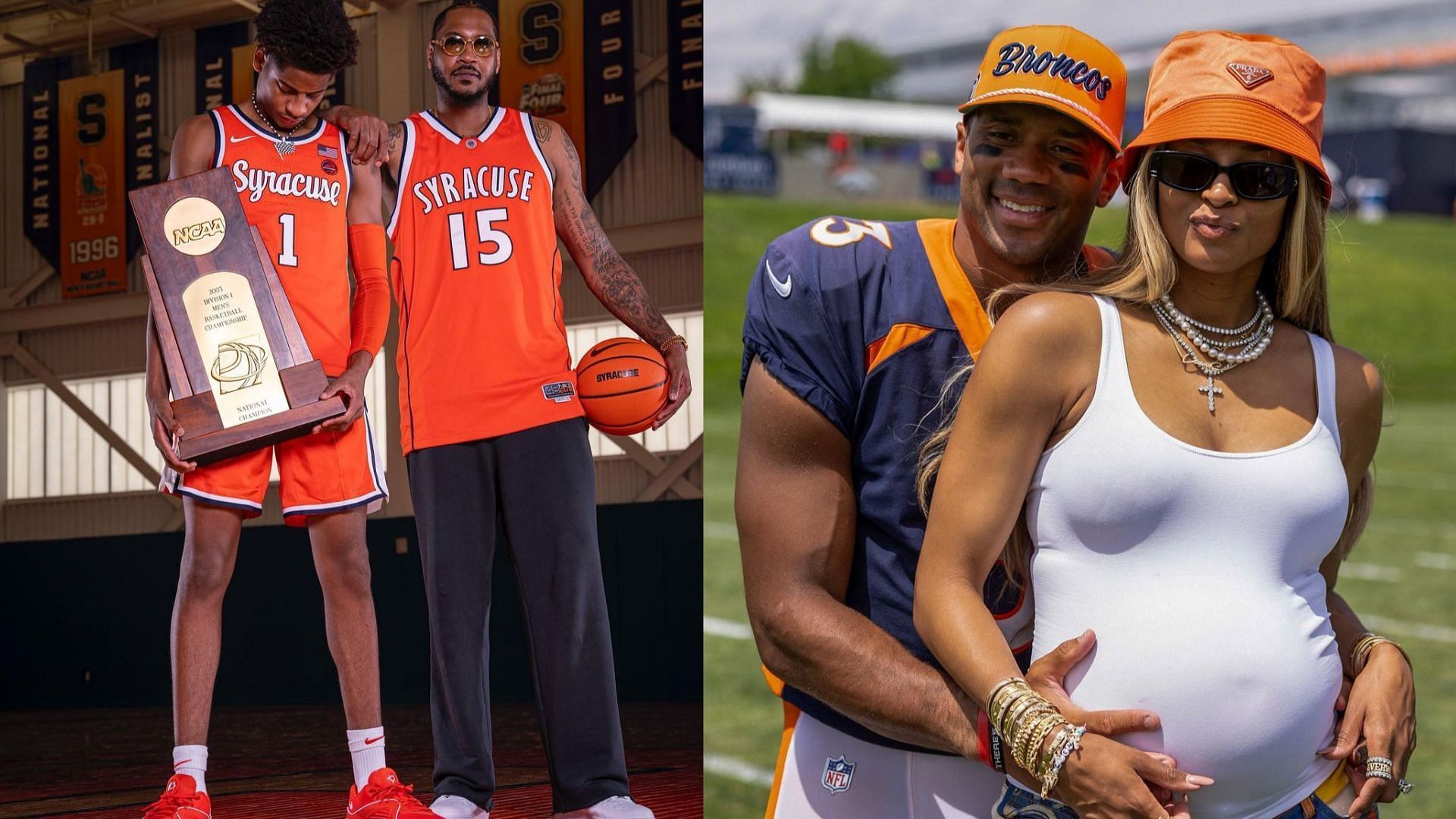 Carmelo Anthony, his son Kiyan, Russell Wilson and his wife Ciara (IG handles)