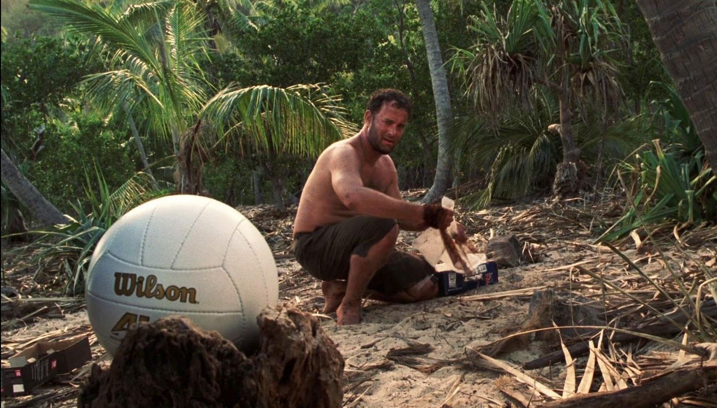 While marooned, Chuck becomes attached to a Wilson volleyball for company. (Image via 20th Century Fox)