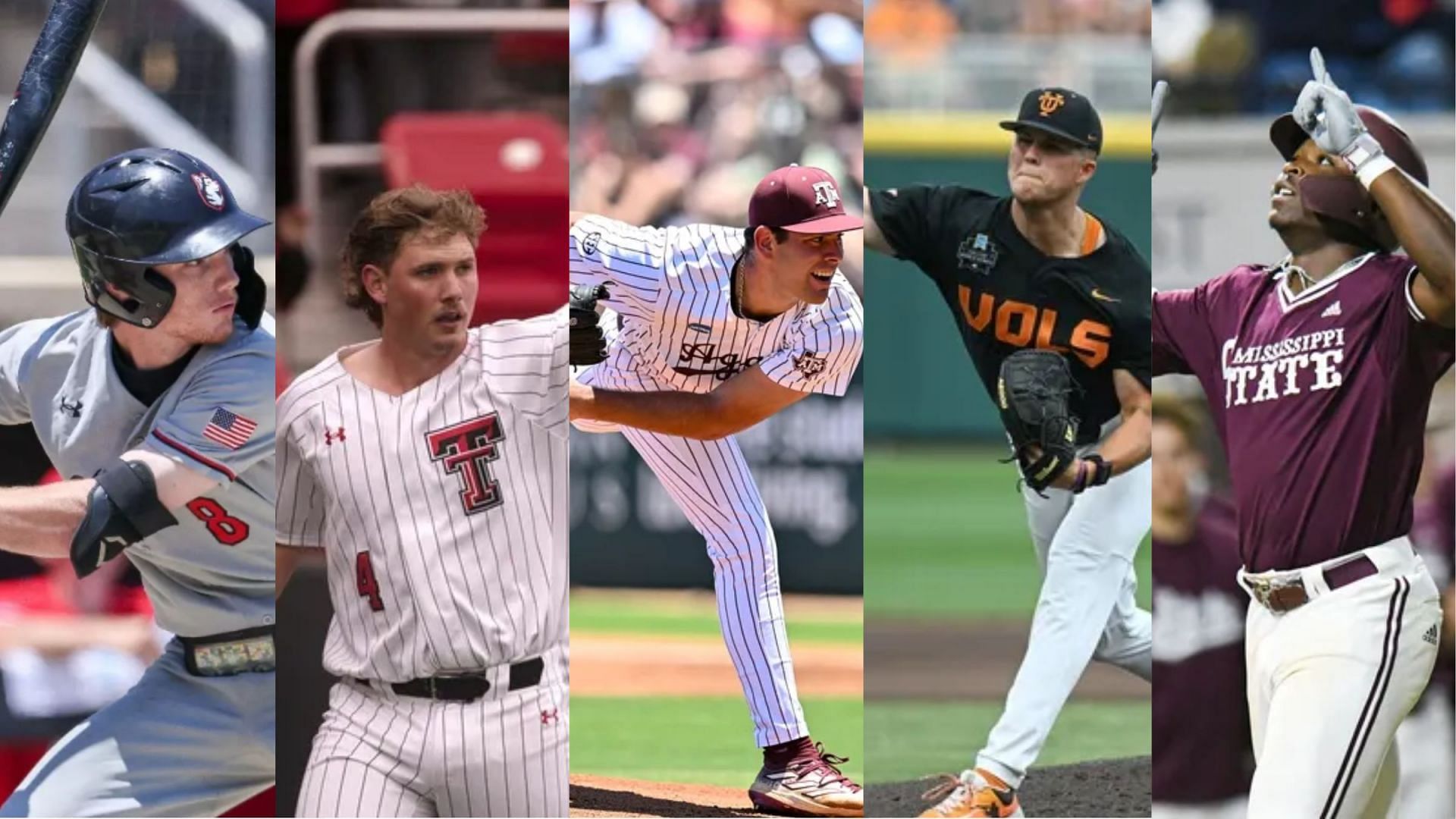 From left to right: Mike Sirota, Kevin Bazzell, Ryan Prager, Rich Beam, Dakota Jordan (Image Sources: IMAGN; Mike Sirota - https://nuhuskies.com/sports/baseball/roster/mike-sirota/8880)