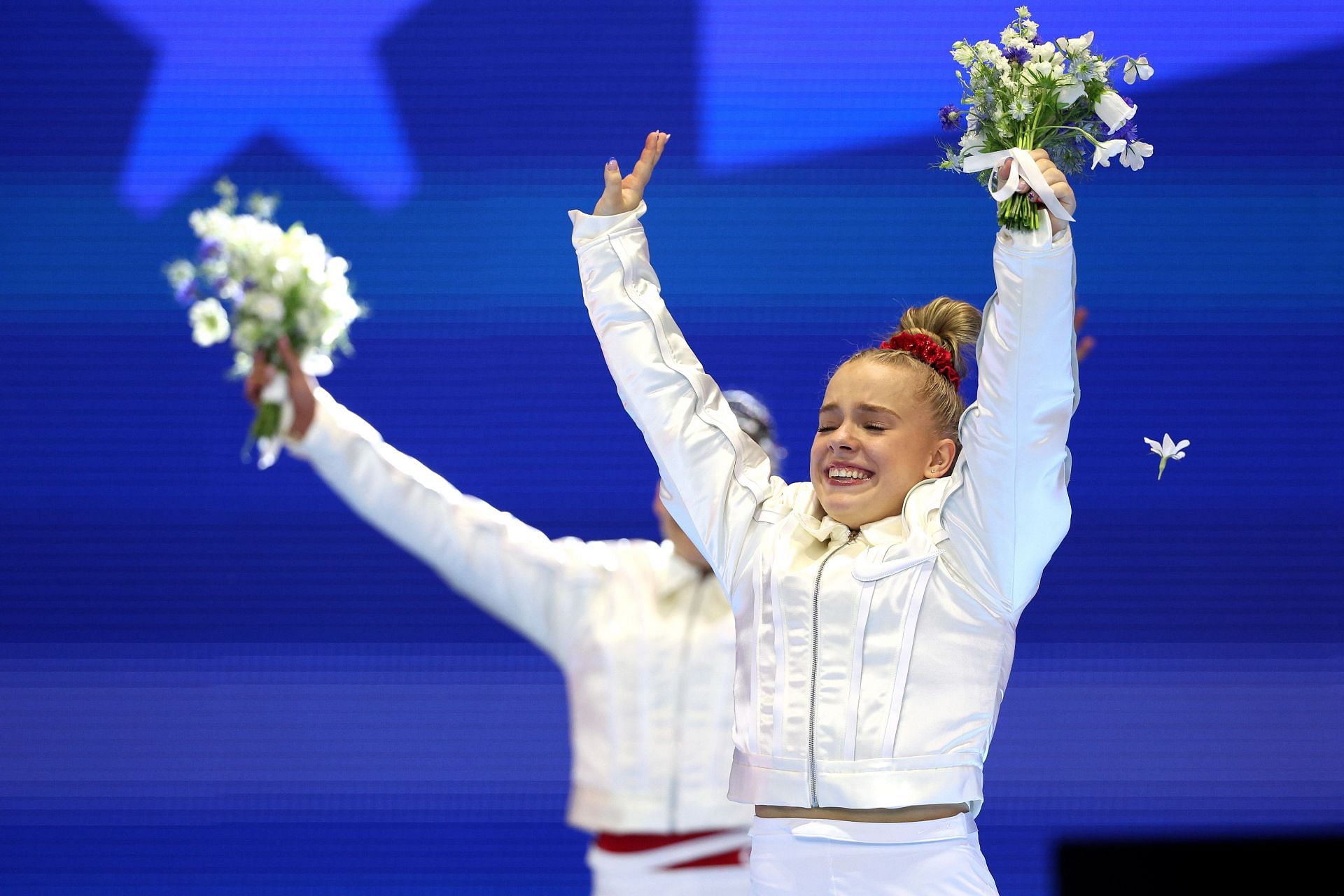 Joscelyn Roberson reacts after being selected as a replacement athlete for the 2024 U.S. Olympic Women&#039;s Team at the Olympic Team Gymnastics Trials. (Photo by Getty Images)