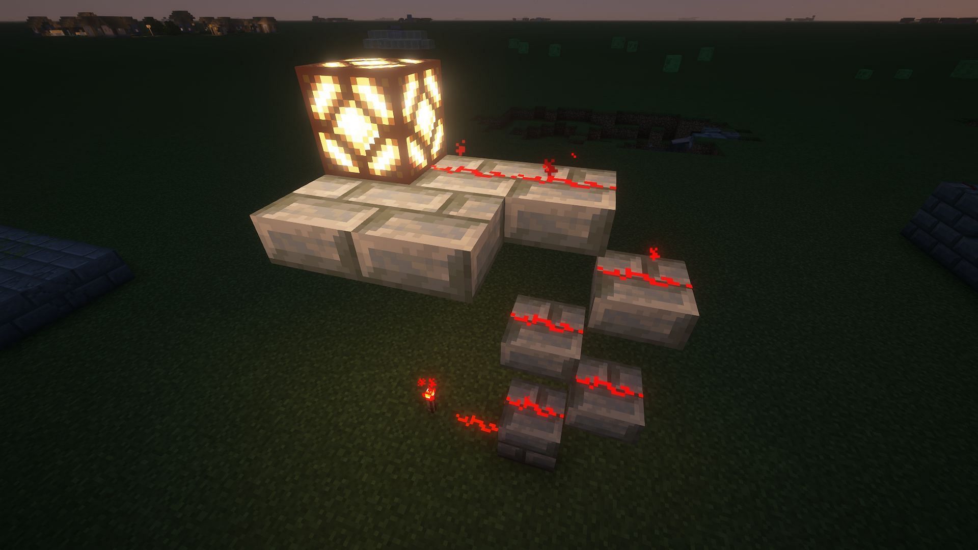 Moving redstone signals vertically is easy using slabs (Image via Mojang)