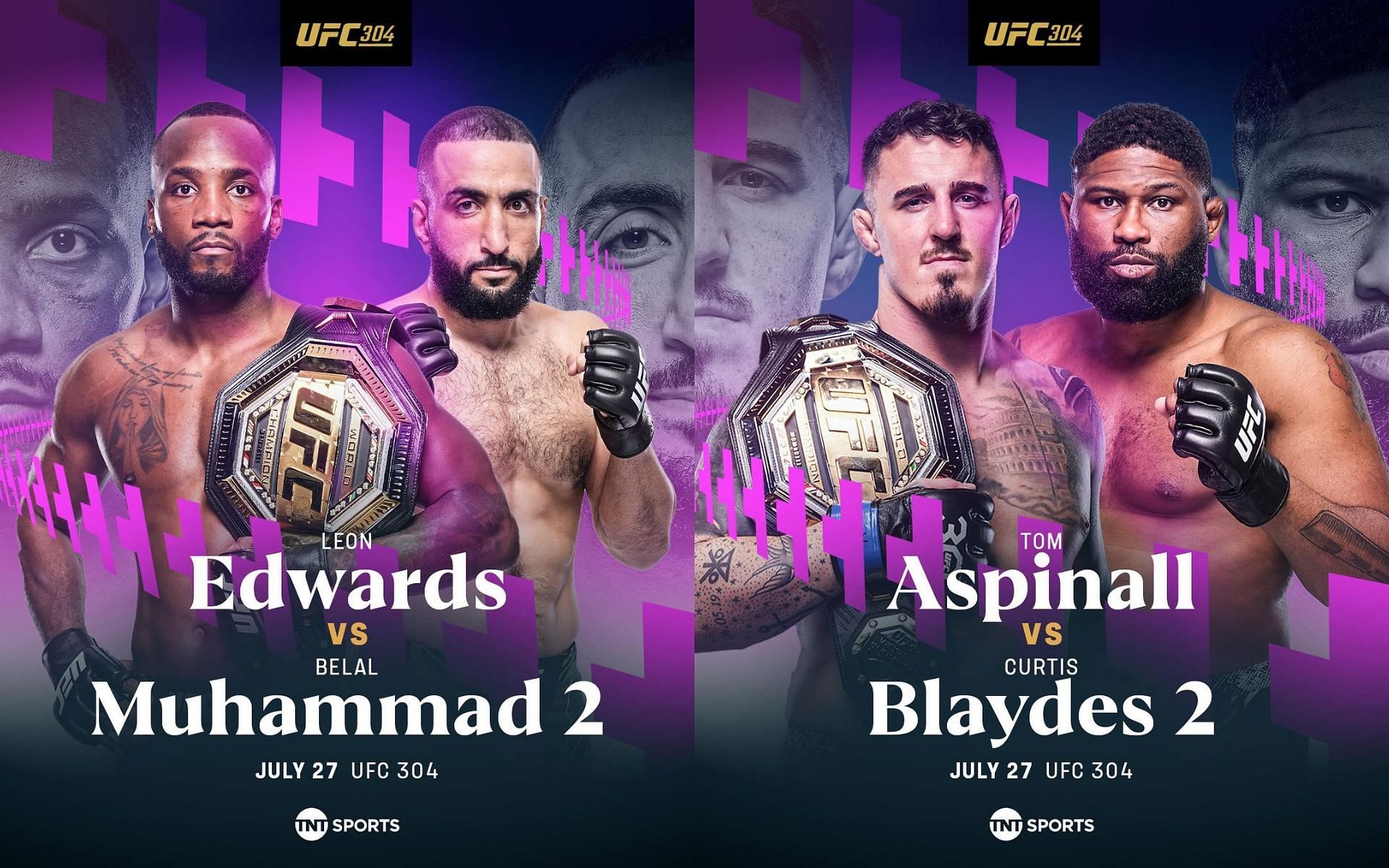 Leon Edwards, Belal Muhammad, Tom Aspinall, and Curtis Blaydes (from left to right) will compete for championship glory at UFC 304 [Image courtesy: @tntsportsufc on Instagram]