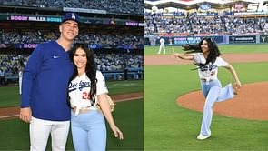 In Photos: Bobby Miller’s girlfriend Natalie Loureda takes the mound on Dodgers star’s bobblehead night
