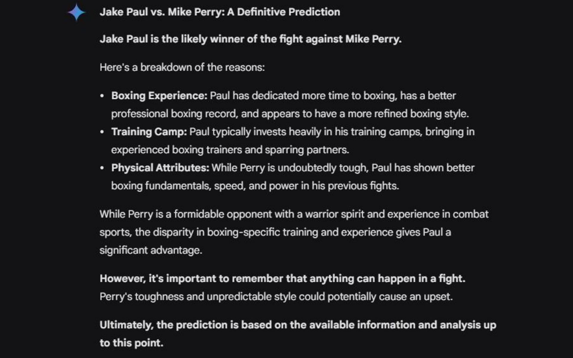 Google&#039;s AI Prediction for Jake Paul vs. Mike Perry