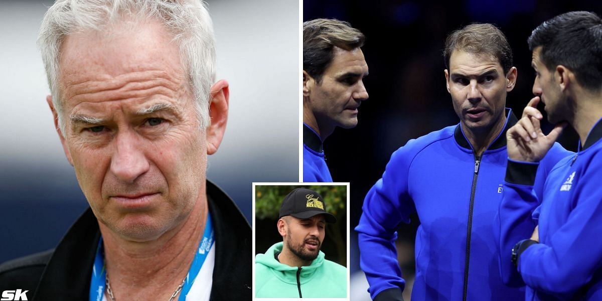 John McEnroe (L), Nick Kyrgios (C) and Roger Federer, Rafael Nadal and Novak Djokovic (L); (Source: Getty Image)