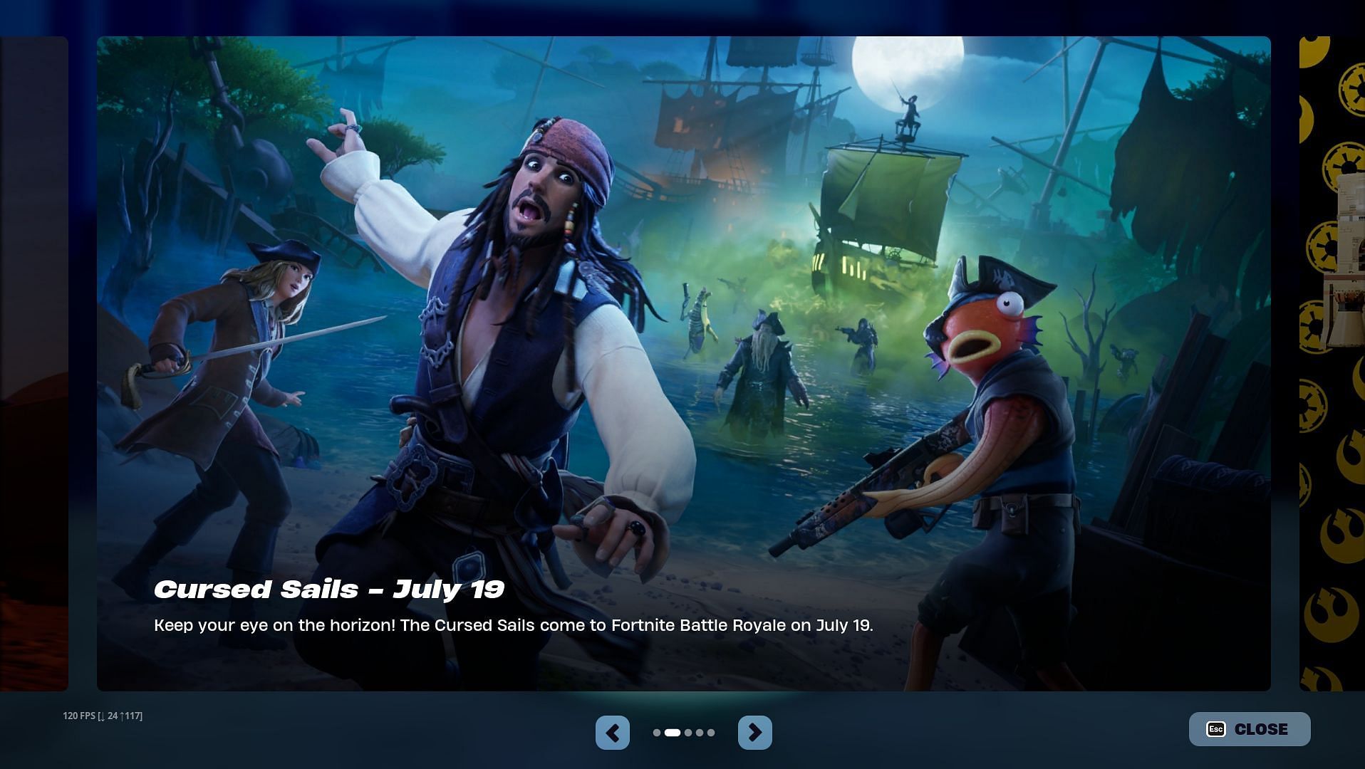 The Jack Sparrow skin will be part of the Fortnite Cursed Sails Pass (Image via Epic Games)