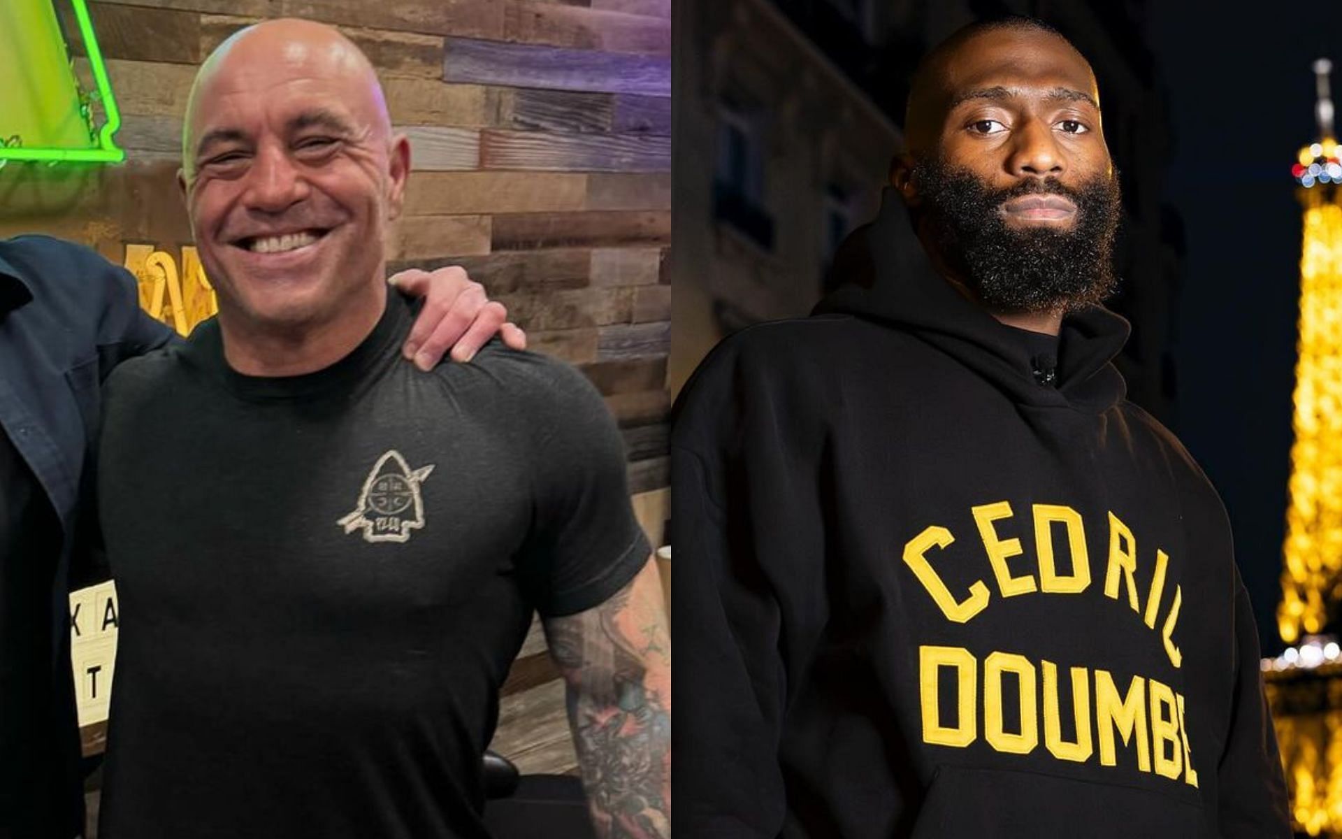 Joe Rogan (left) laments at UFC not signing Cedric Doumbe (right). [Images courtesy @joerogan and @codricdoumbe on Instagram]