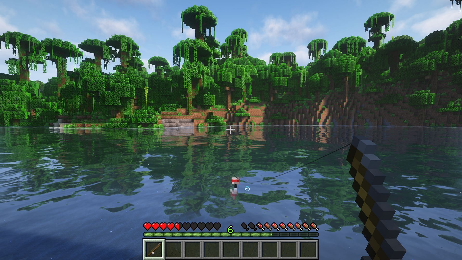 A player fishing in a jungle (Image via Mojang)