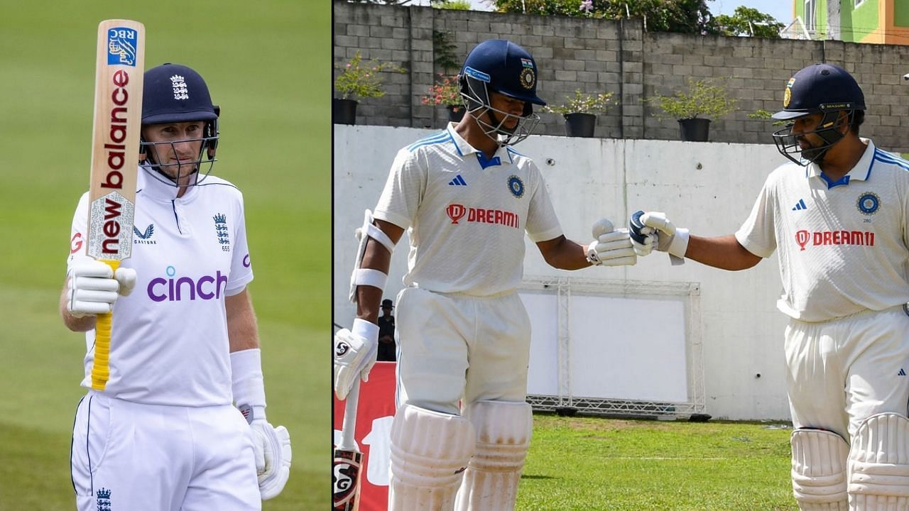 जो रुट, यशस्वी जायसवाल और रोहित शर्मा (Photo Credit: Getty Images, X/@CricCrazyJohns)