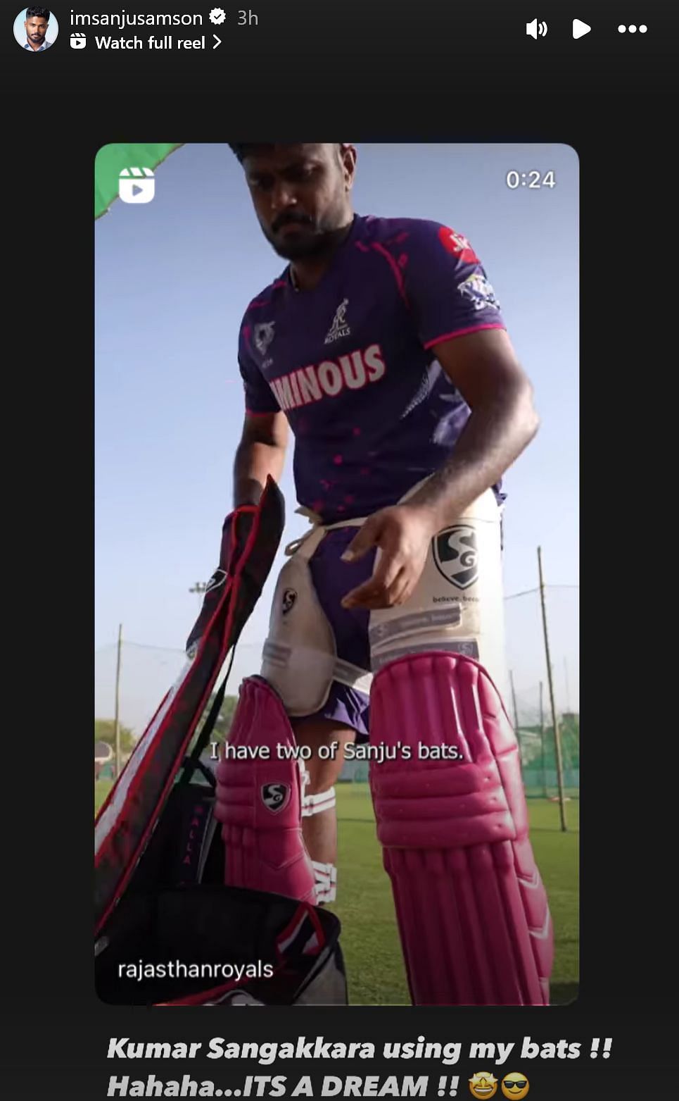 Screenshot of Sanju Samson's story