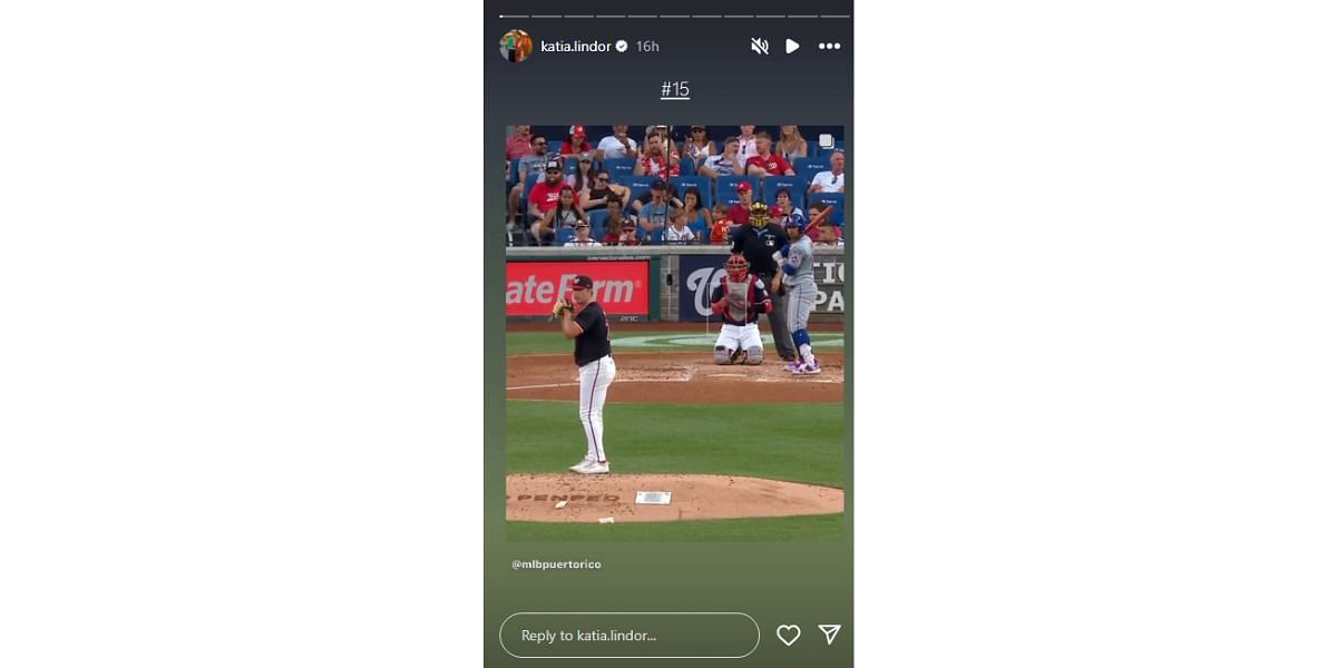 Katia Reguero celebrated her husband Lindor&#039;s 15th home run of 2024 (Image Credit: Katia Reguero/ Instagram)