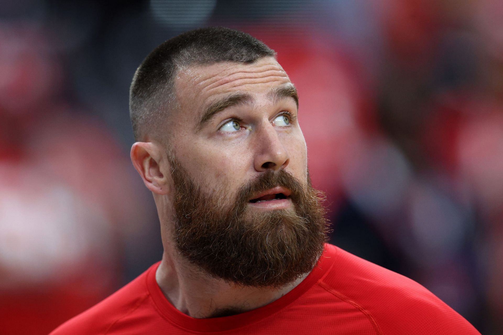 Travis Kelce during Super Bowl LVIII - San Francisco 49ers v Kansas City Chiefs