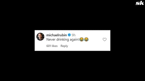 Screenshot of Michael Rubin's reply to Olivia Dunne's Instagram post