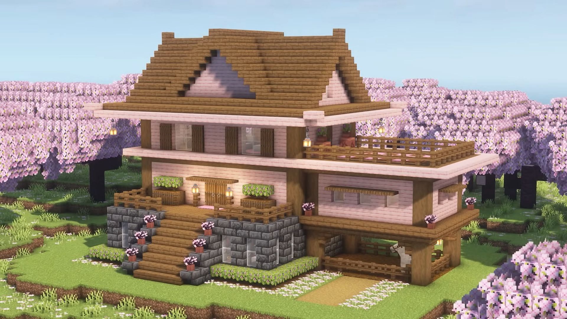 A cherry blossom mansion (Image via YouTube/Rizzial)