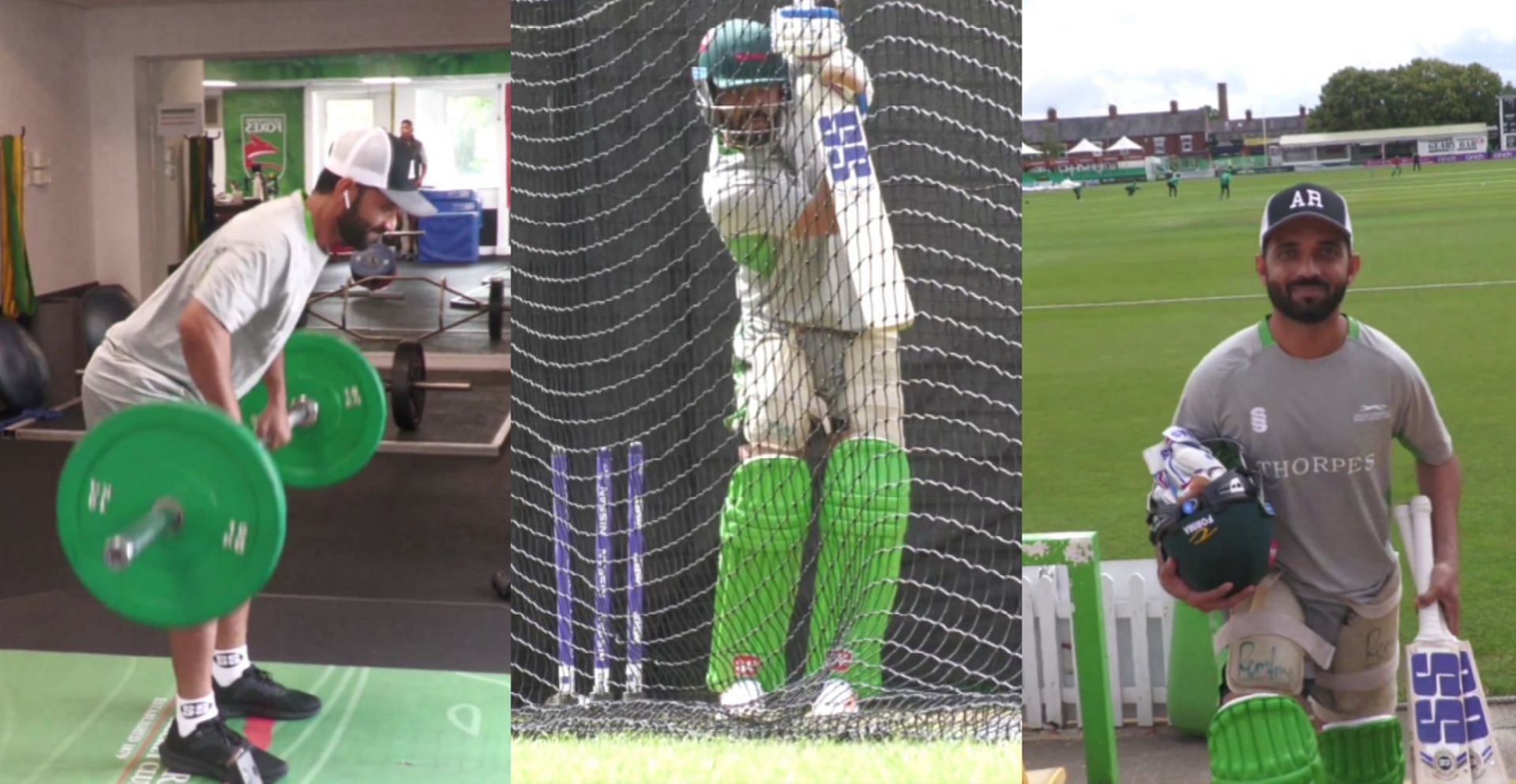 [Credit: @leicsccc X handle] Rahane at the gym and nets on the first day with his English county side