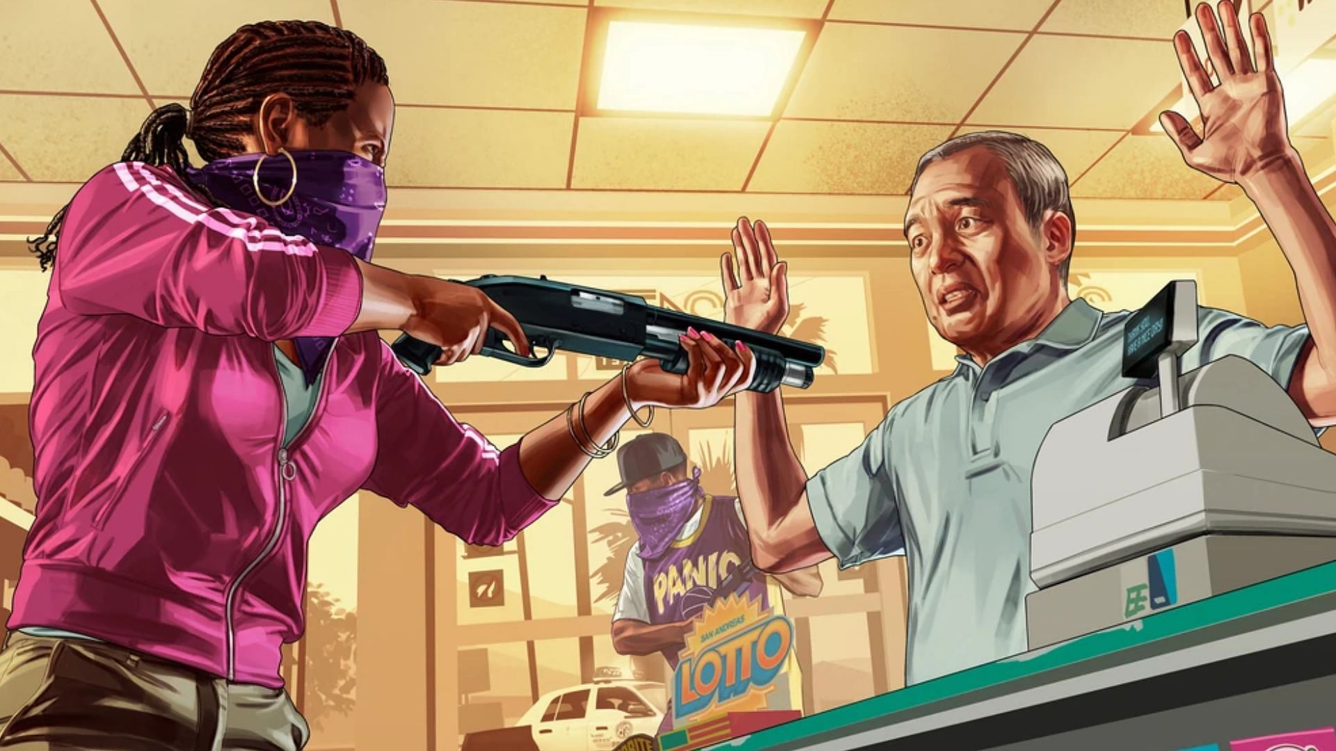 A Grand Theft Auto Online artwork featuring Ballas gang members (Image via Rockstar Games)