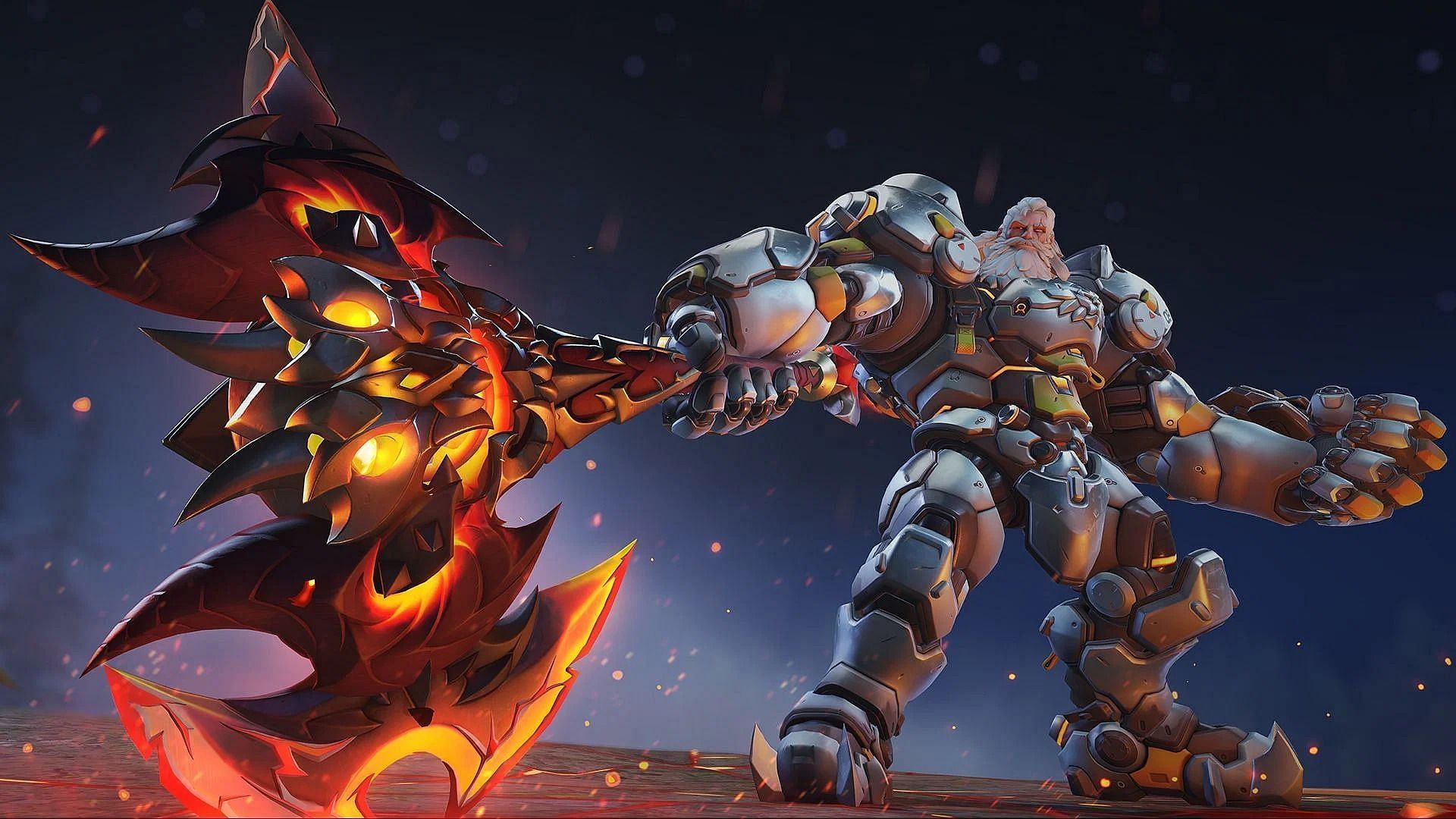 Mythic Bound Demon Reinhardt Weapon Skin (Image via Blizzard Entertainment)