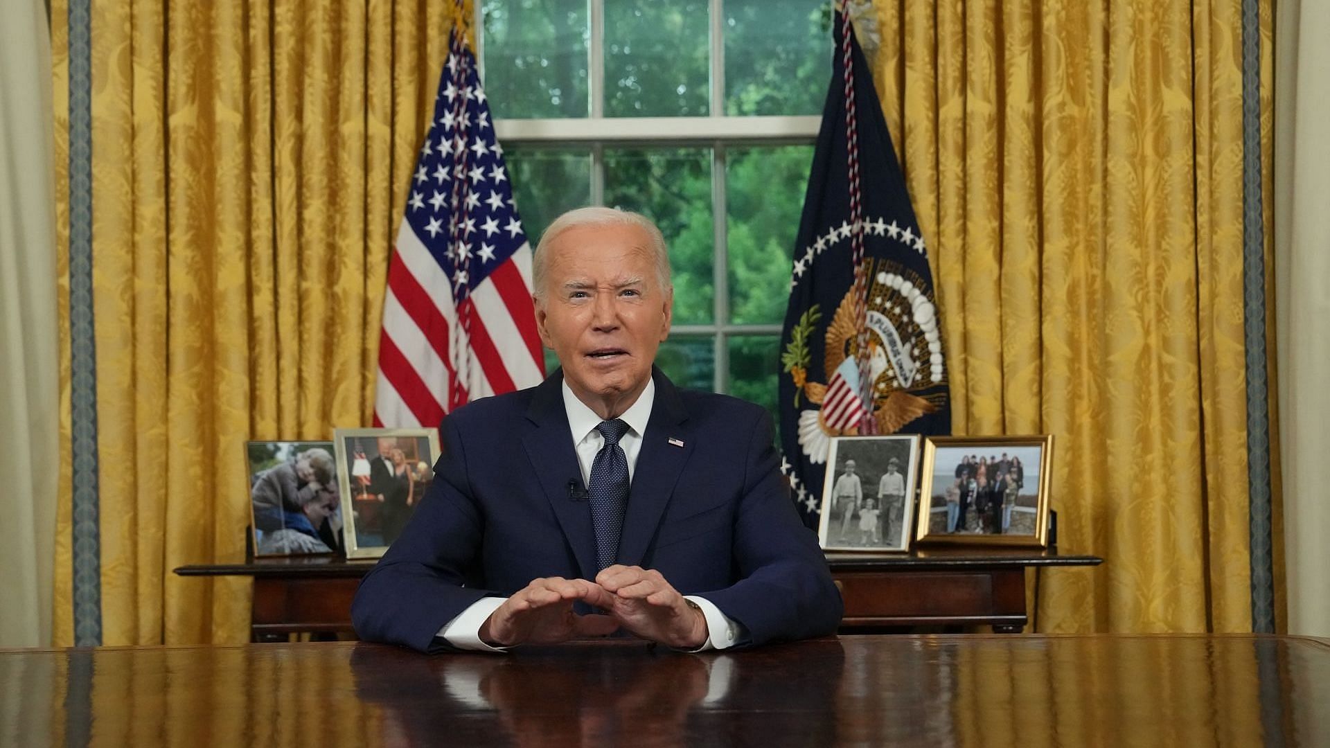 President Joe Biden delivers a nationally televised address from the Oval Office of the White House on July 14, 2024 in Washington, DC. The president was expected to expound on remarks given at a news conference earlier in the day on yesterday