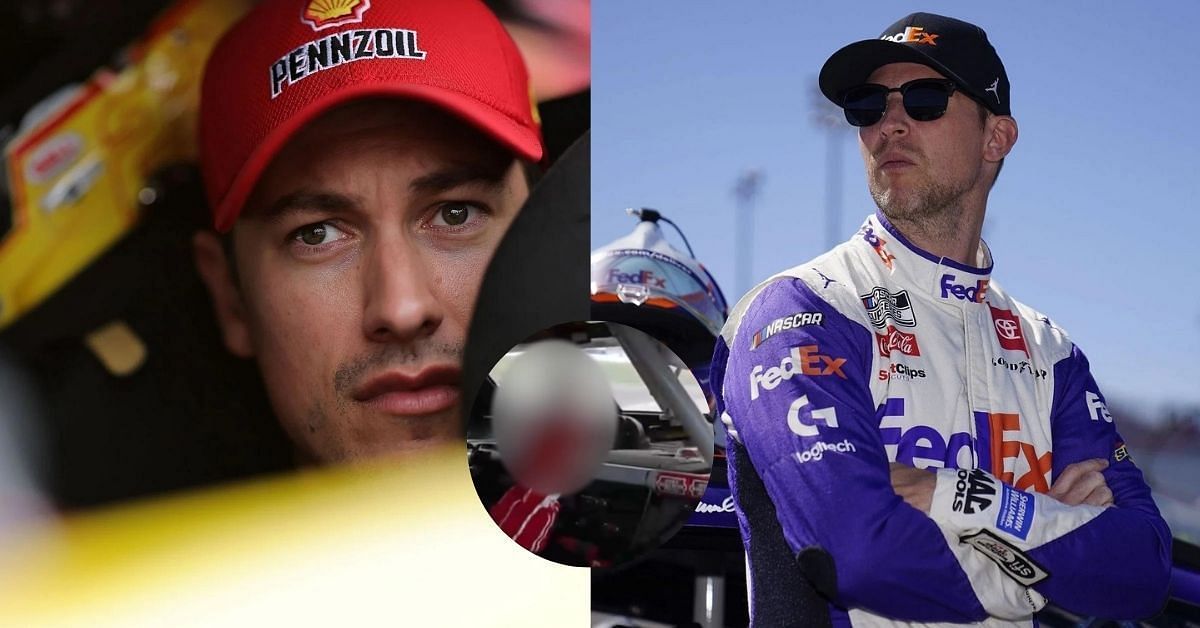 Joey Logano (L) shows middle finger to Denny Hamlin (R) (Image Sources: (L) Getty, (R) Getty, (center) NASCAR on Instagram)