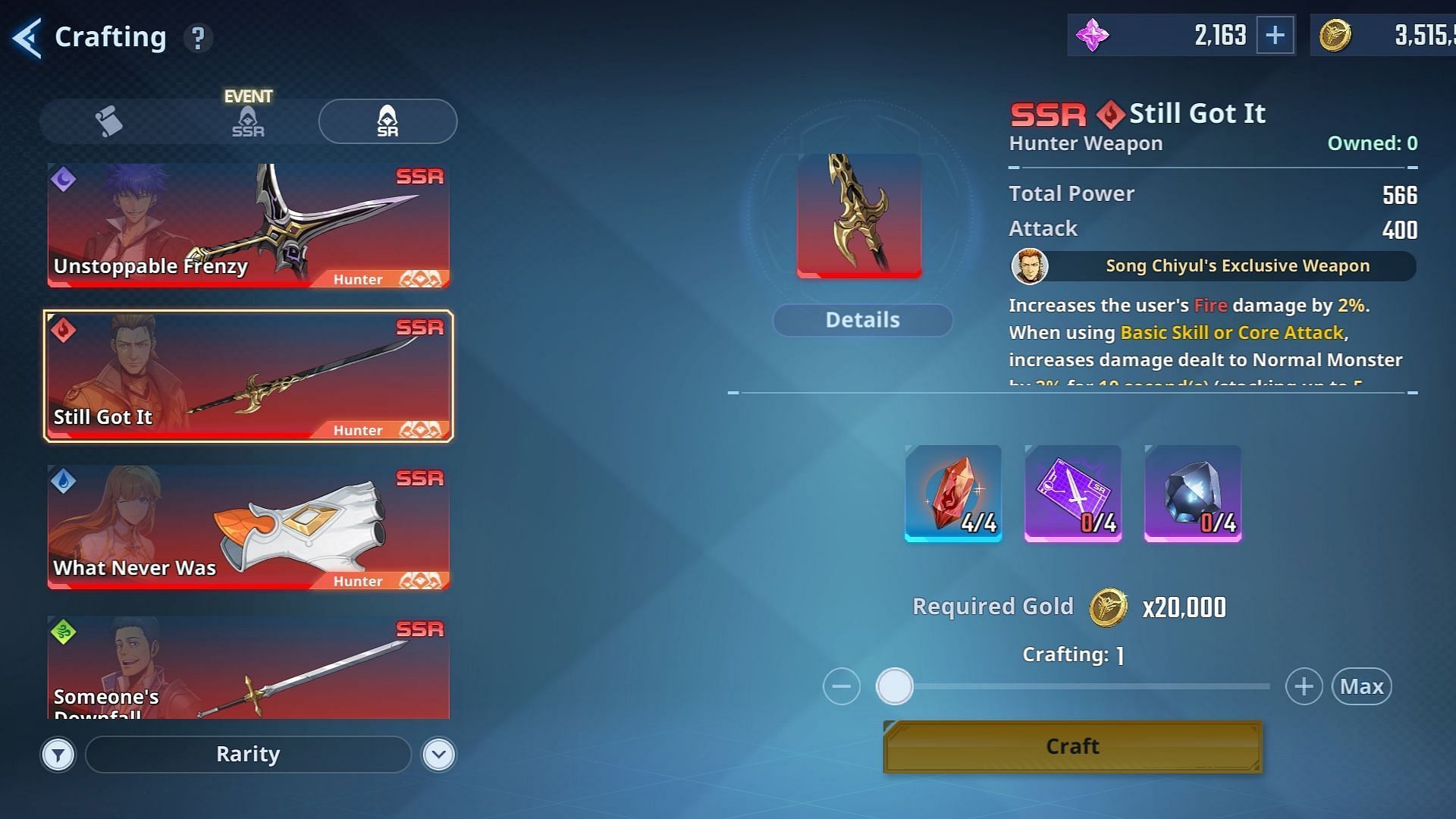 You can craft Yoo Soohyun&#039;s Exclusive Weapon. (Image via Netmarble)