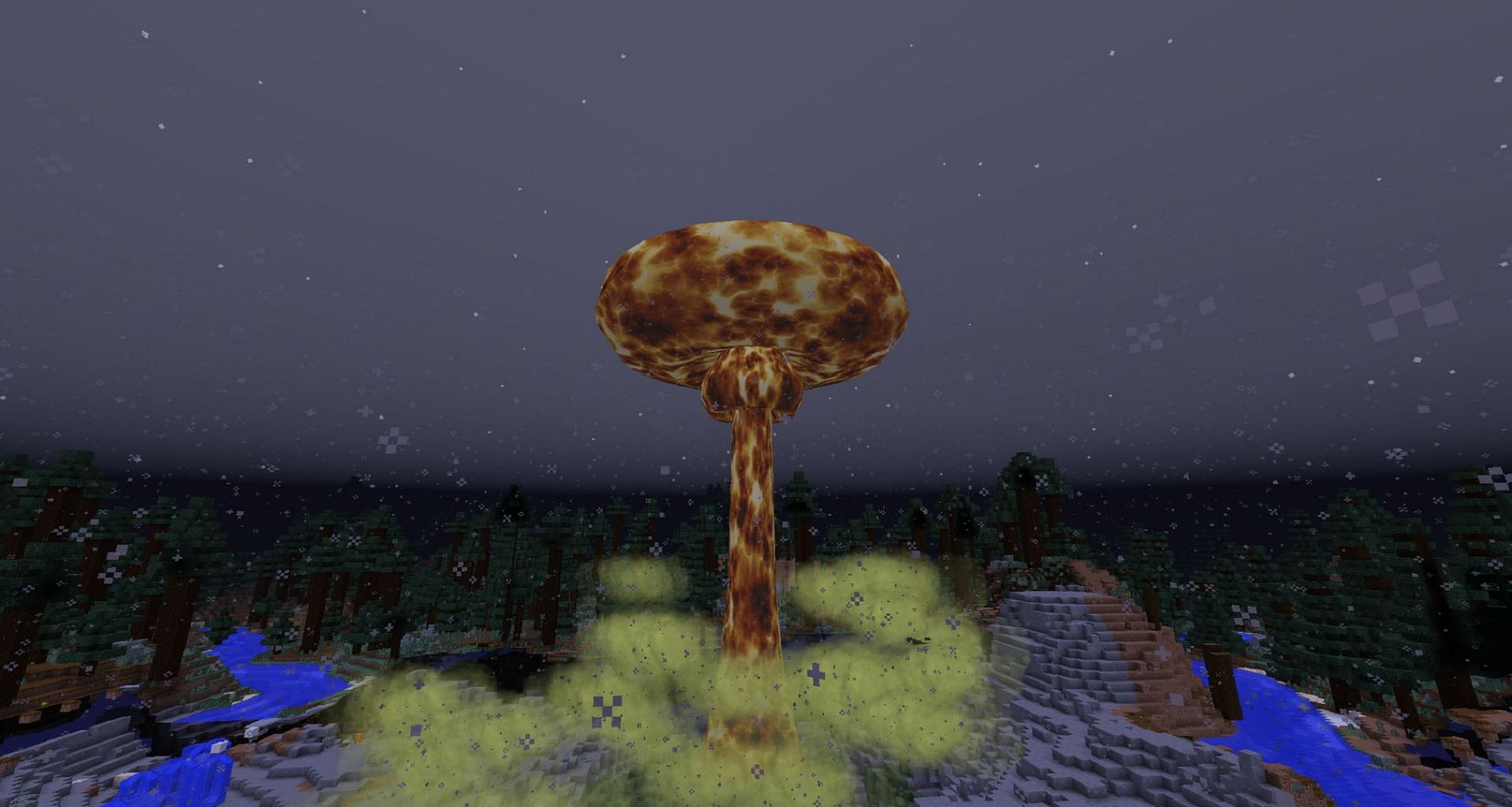 A nuclear mushroom cloud in Hbm&#039;s Nuclear Tech Mod for Minecraft (Image via HbmMods/Modrinth)