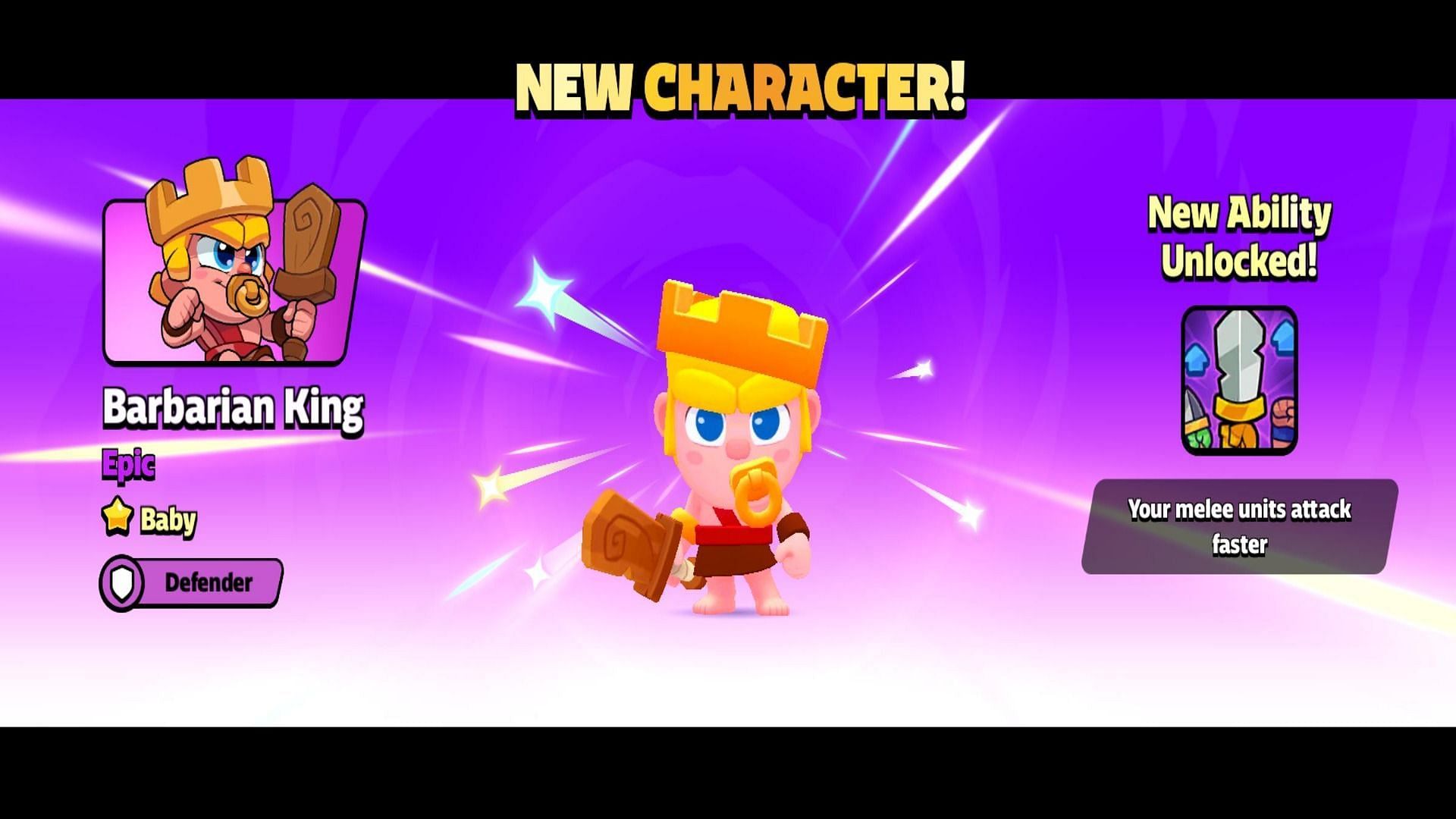 The baby form of Barbarian King also gives an attack speed boost (Image via Supercell)