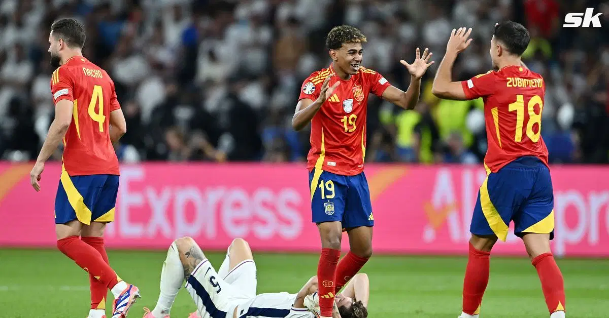 Lamine Yamal, Martin Zubimendi, and Nacho Fernandez (image via Getty)