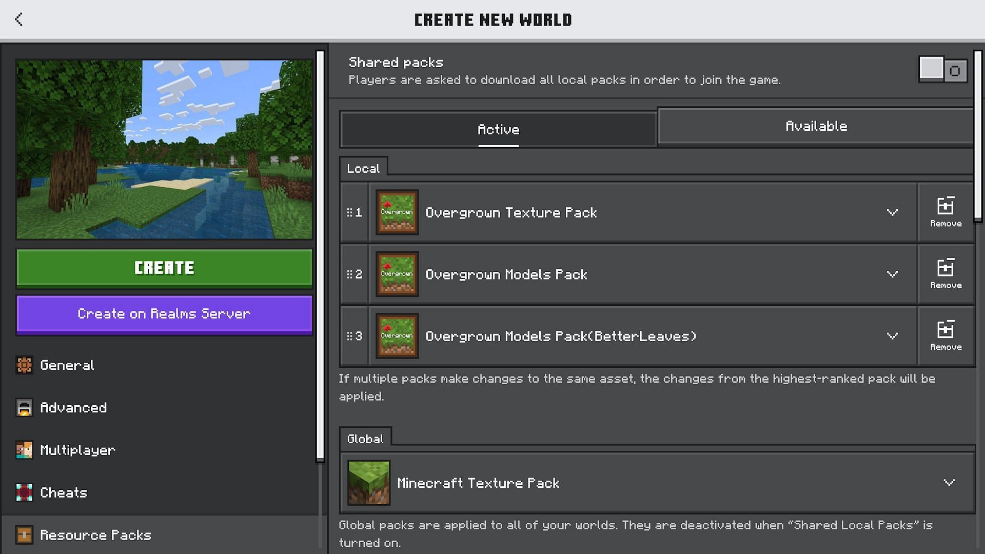 Activated custom Bedrock texture packs (Image via Mojang)