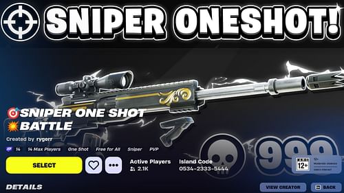 What the Fortnite Sniper One Shot Battle map looks like in the Discover menu. (Image via Epic Games)