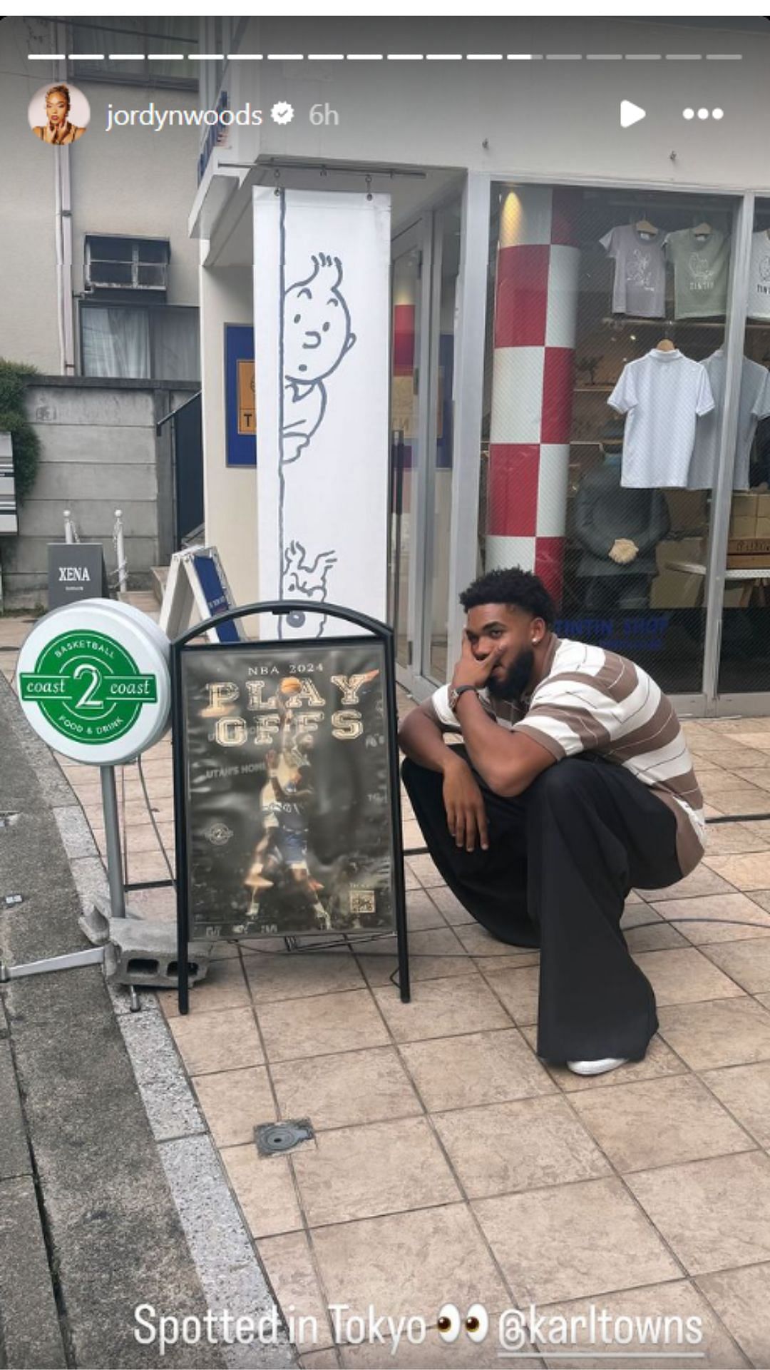 Karl-Anthony Towns poses alongside an NBA banner (Image: Jordyn Woods Instagram)