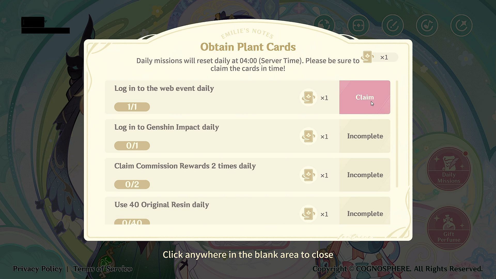 Complete missions to get Plant Cards (Image via HoYoverse)