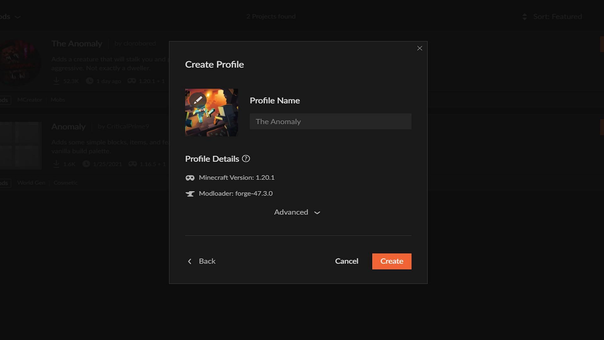 A new profile for The Anomaly mod (Image via CurseForge)
