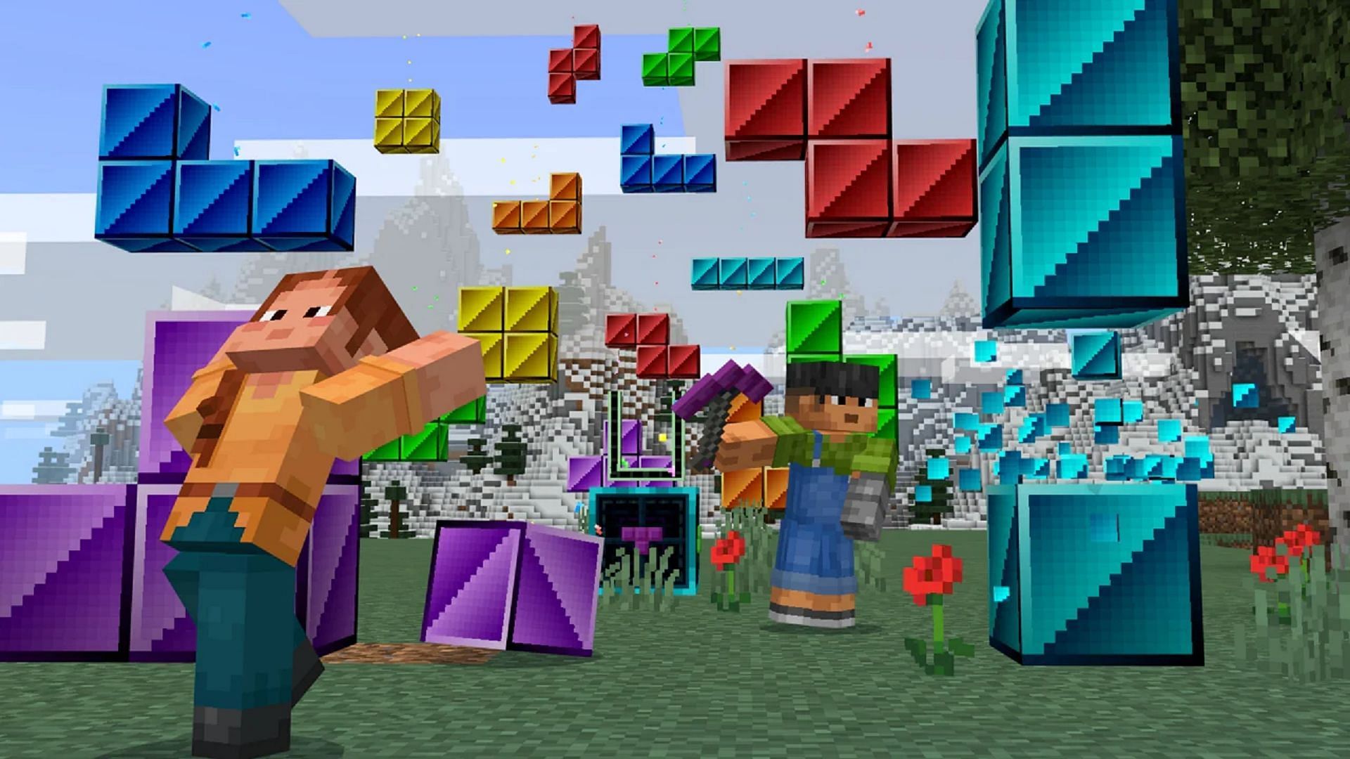 There&#039;s a lot to enjoy in the Tetris add-on for Minecraft Bedrock (Image via Mojang)