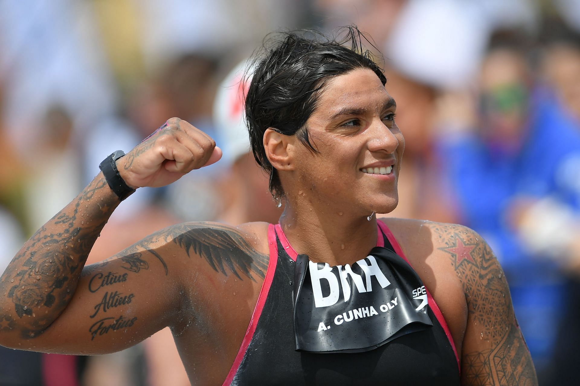 Ana Marcela Cunha after winning the World Aquatics Open Water Swimming World Cup 2024 [Image Source: Getty]