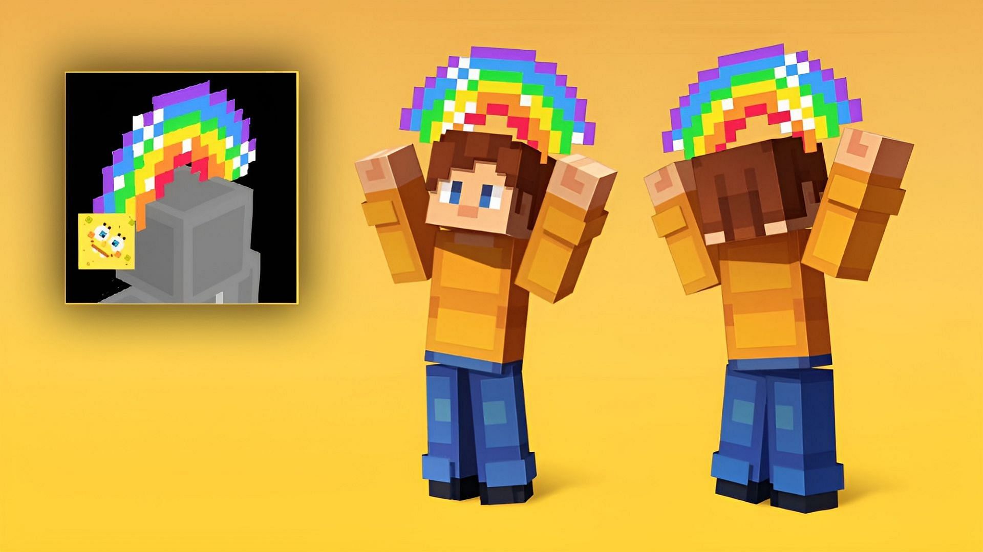 The &quot;Imaginaaaation Rainbow&quot; Minecraft cosmetic was released ahead of the SpongeBob addon (Image via Mojang)