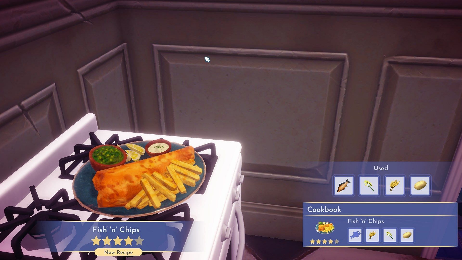 Making Fish n Chips requires four items (Image via Gameloft)