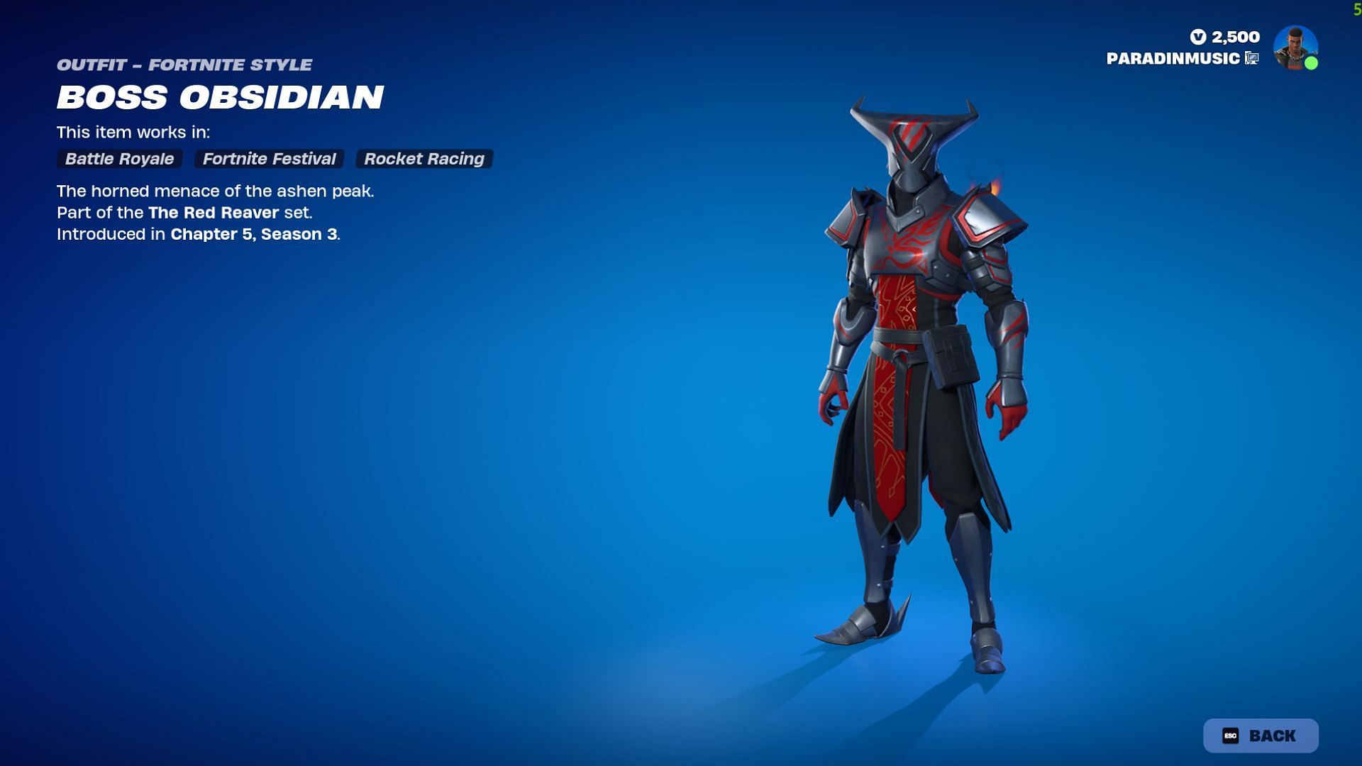 The Boss Obsidian skin in Fortnite will leave the shop after a set period. (Image via Epic Games)